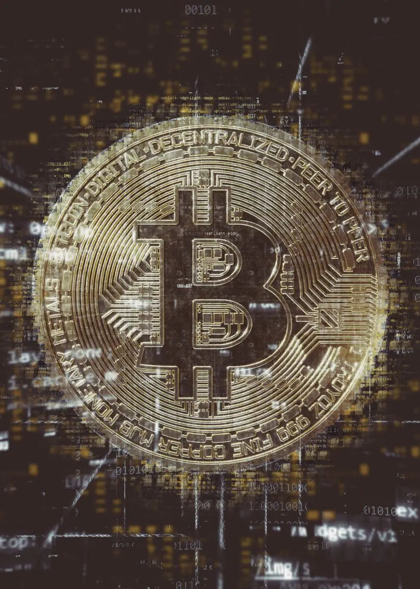 Abstract Golden Bitcoin Canvas Art for Modern Home Decoration