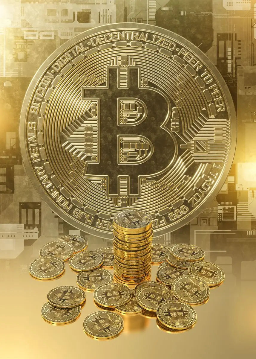 Abstract Golden Bitcoin Canvas Art for Modern Home Decoration
