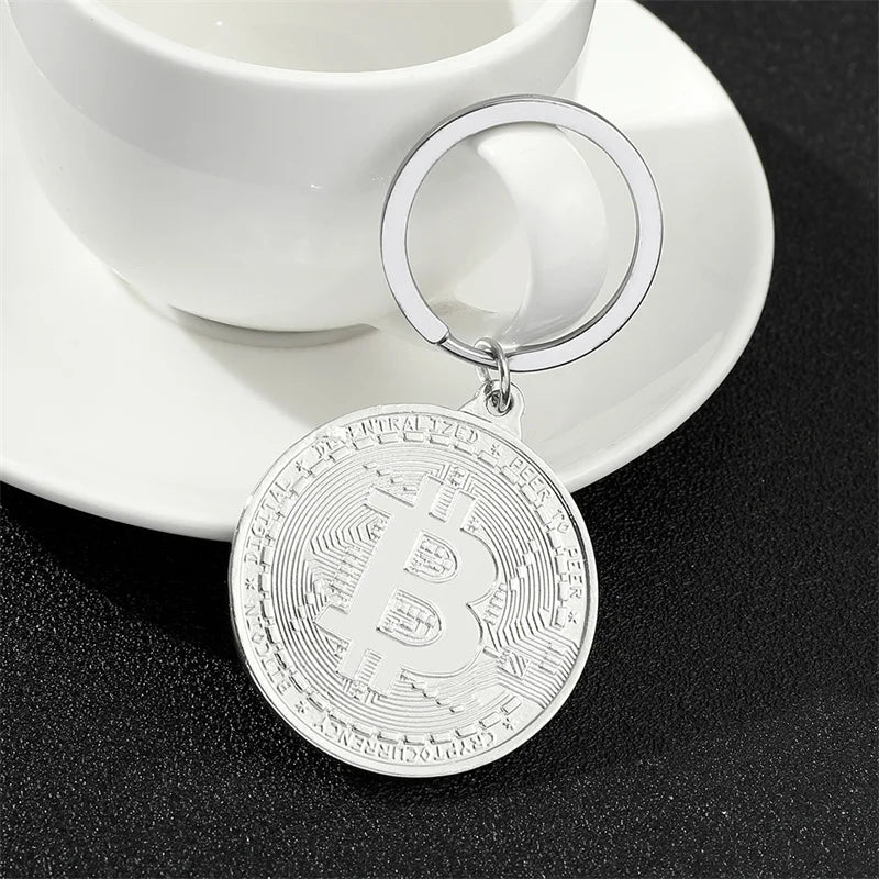 Gold Plated Bitcoin Coin Keychain – Trendy Souvenir Gift