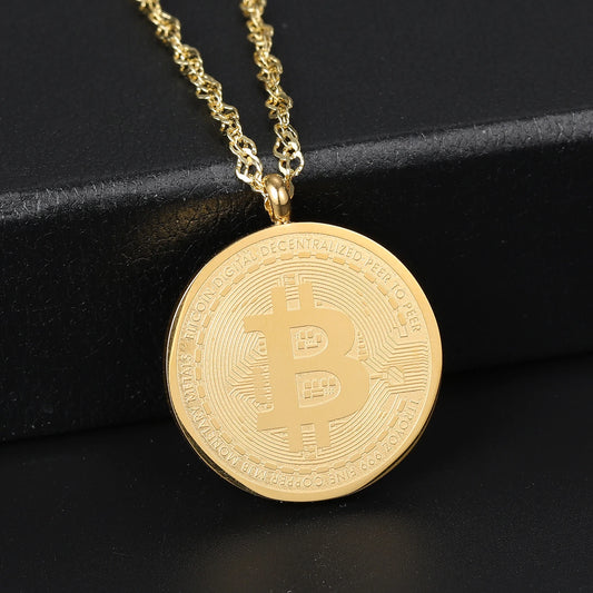 Customizable Gold Plated Bitcoin Heart Pendant Necklace for Women