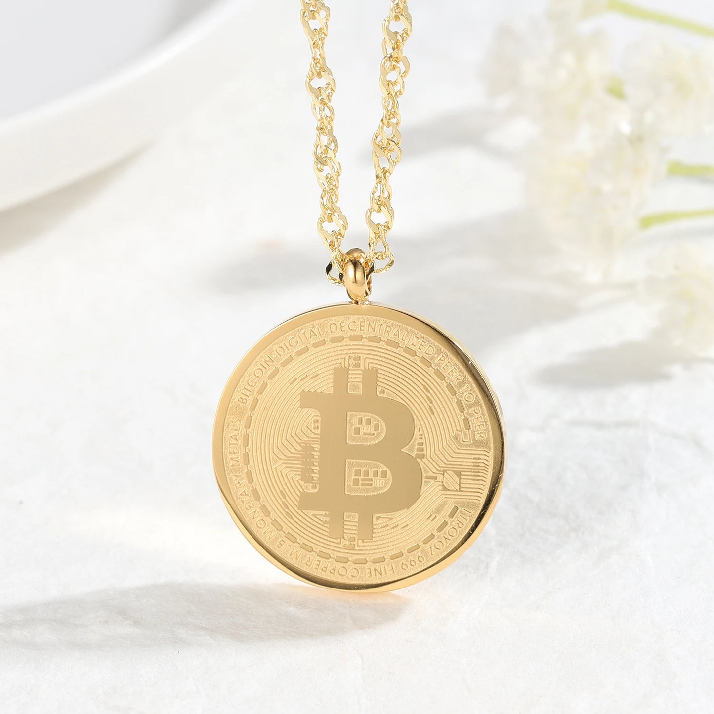 Customizable Gold Plated Bitcoin Heart Pendant Necklace for Women
