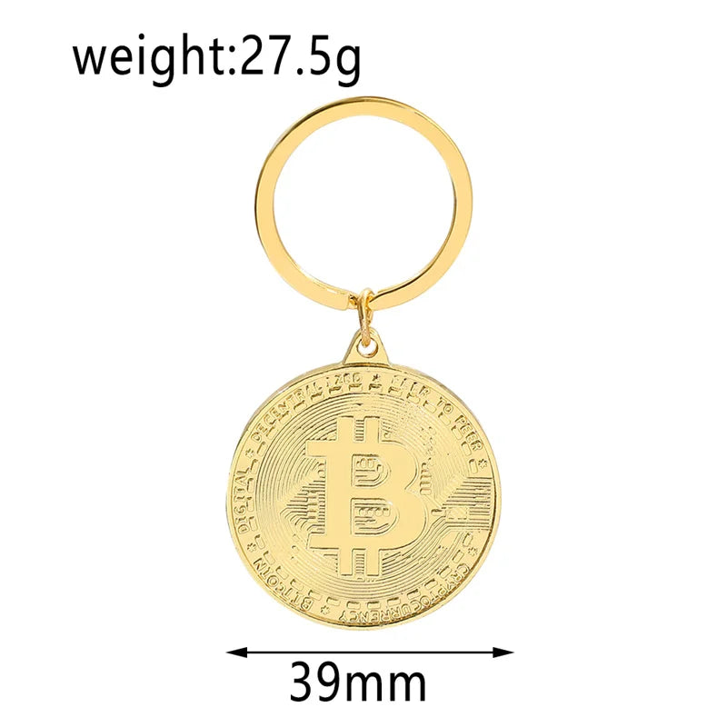 Gold Plated Bitcoin Coin Keychain – Trendy Souvenir Gift
