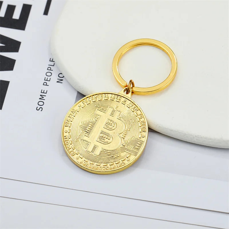 Gold Plated Bitcoin Coin Keychain – Trendy Souvenir Gift