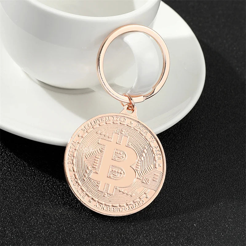 Gold Plated Bitcoin Coin Keychain – Trendy Souvenir Gift
