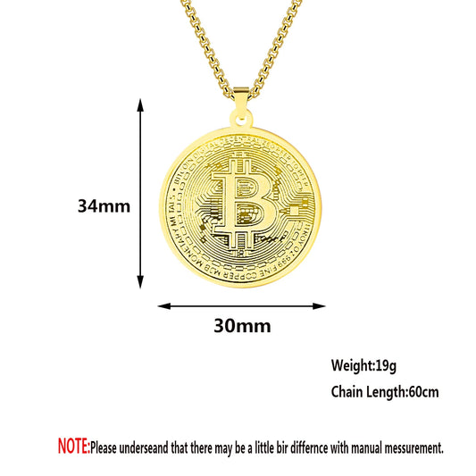 Gold Plated Bitcoin Pendant Necklace for Men and Women