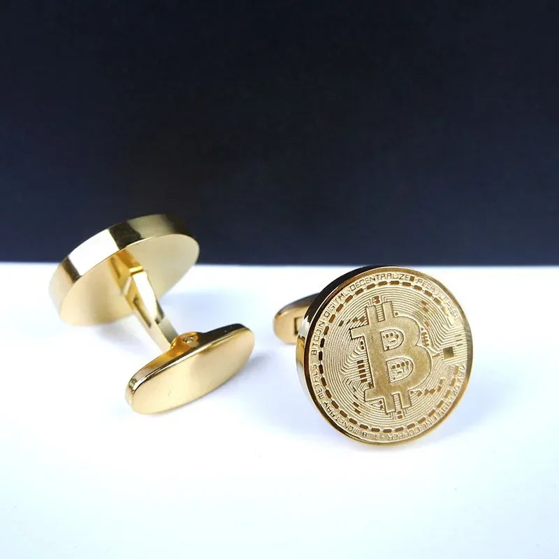 Retro Golden Bitcoin Cufflinks for Men - Vintage Stainless Steel Fashion Accessory