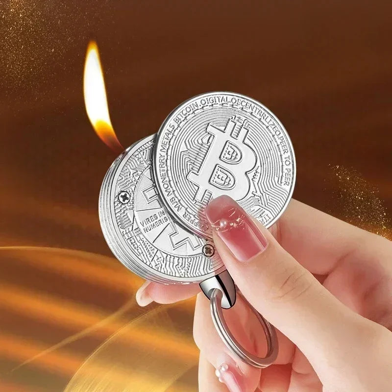 Bitcoin Torch Lighter - Refillable Metal Commemorative Coin Pendant