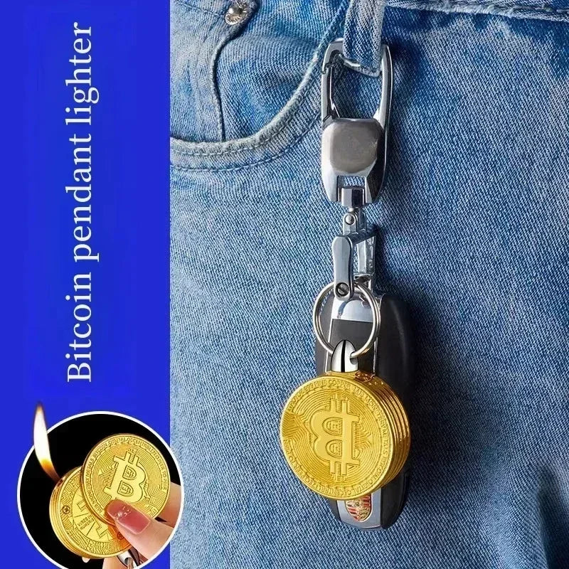 Bitcoin Torch Lighter - Refillable Metal Commemorative Coin Pendant