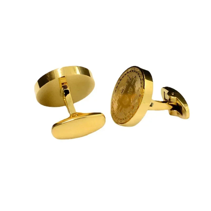 Retro Golden Bitcoin Cufflinks for Men - Vintage Stainless Steel Fashion Accessory