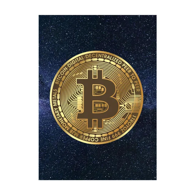 Abstract Golden Bitcoin Canvas Art for Modern Home Decoration