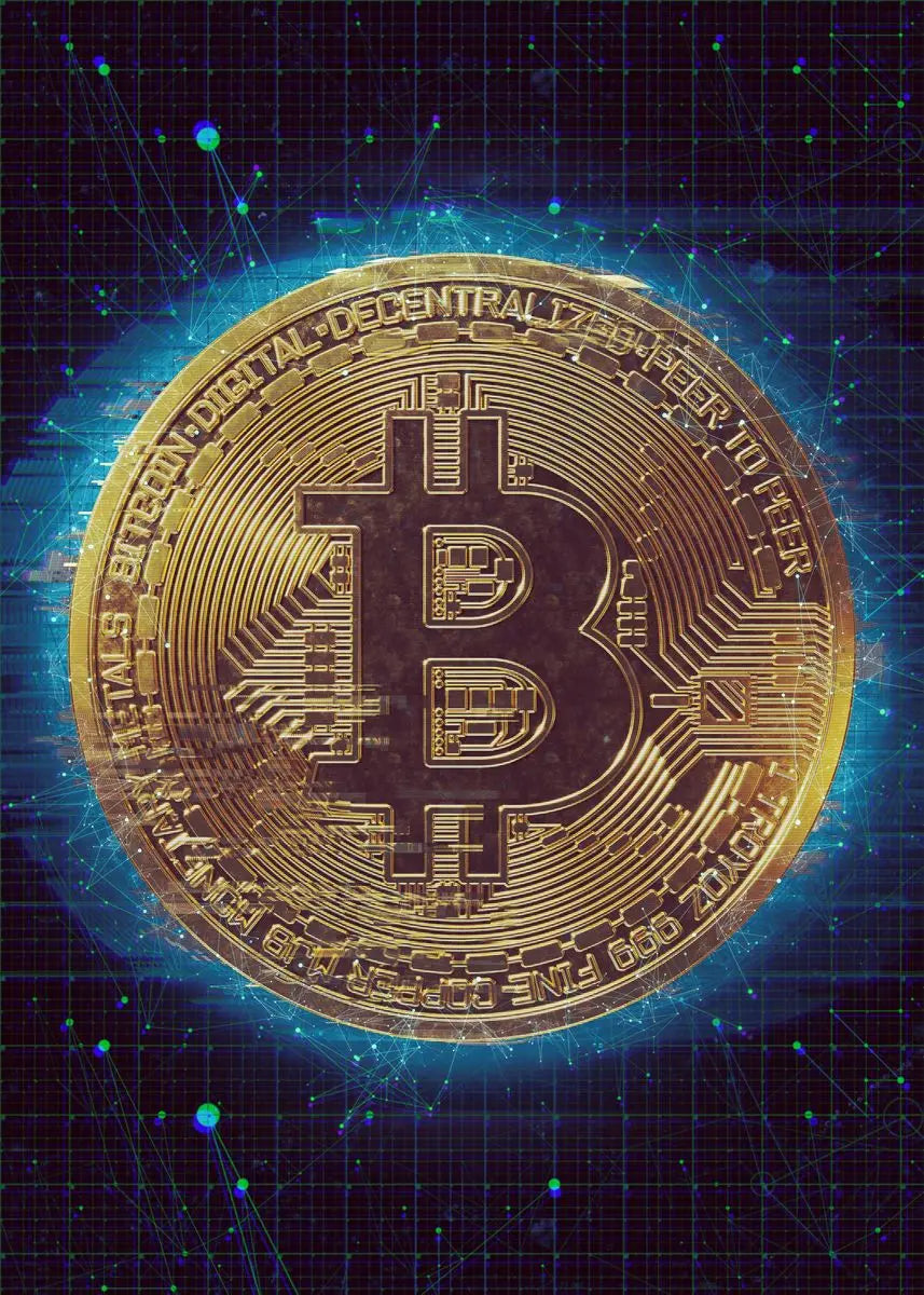 Abstract Golden Bitcoin Canvas Art for Modern Home Decoration