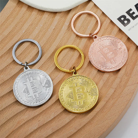 Gold Plated Bitcoin Coin Keychain – Trendy Souvenir Gift