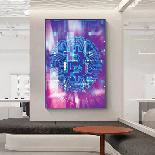 Abstract Golden Bitcoin Canvas Art for Modern Home Decoration