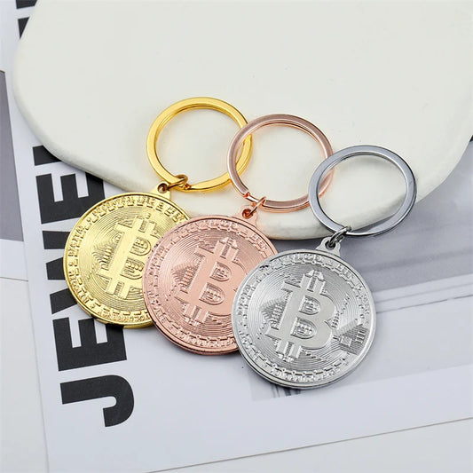 Gold Plated Bitcoin Coin Keychain – Trendy Souvenir Gift
