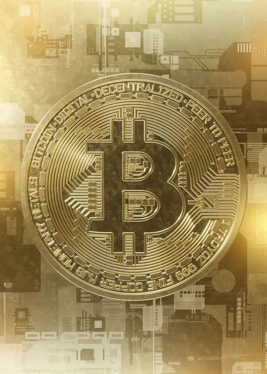 Abstract Golden Bitcoin Canvas Art for Modern Home Decoration
