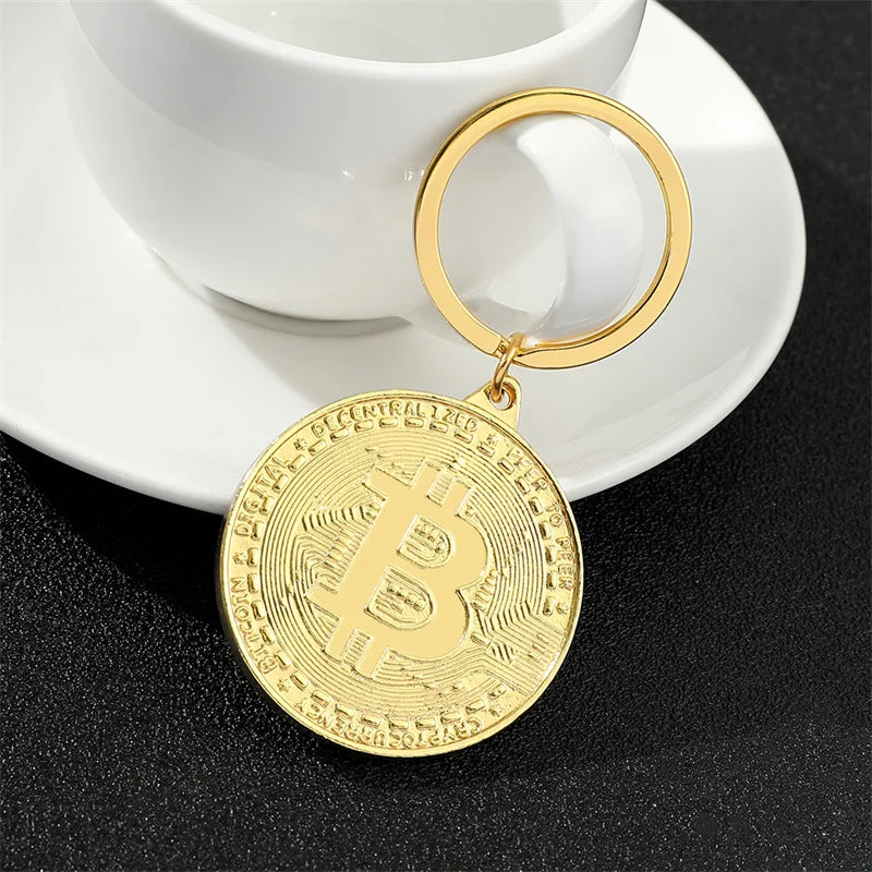 Gold Plated Bitcoin Coin Keychain – Trendy Souvenir Gift