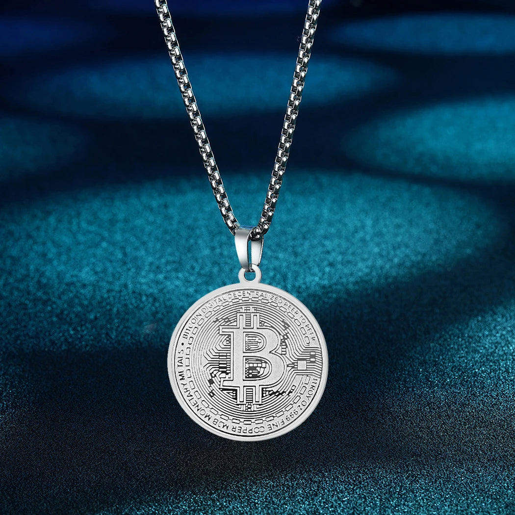 Gold Plated Bitcoin Pendant Necklace for Unisex