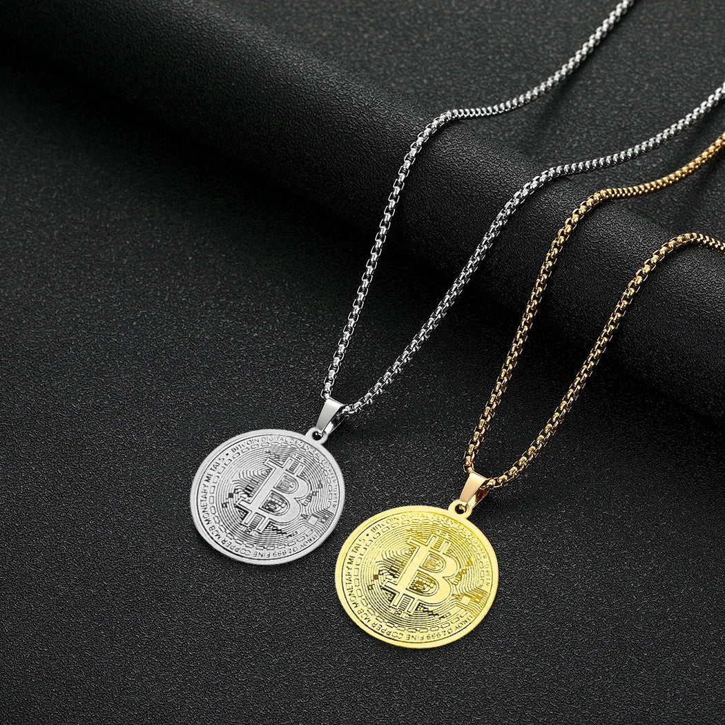 Gold Plated Bitcoin Pendant Necklace for Unisex