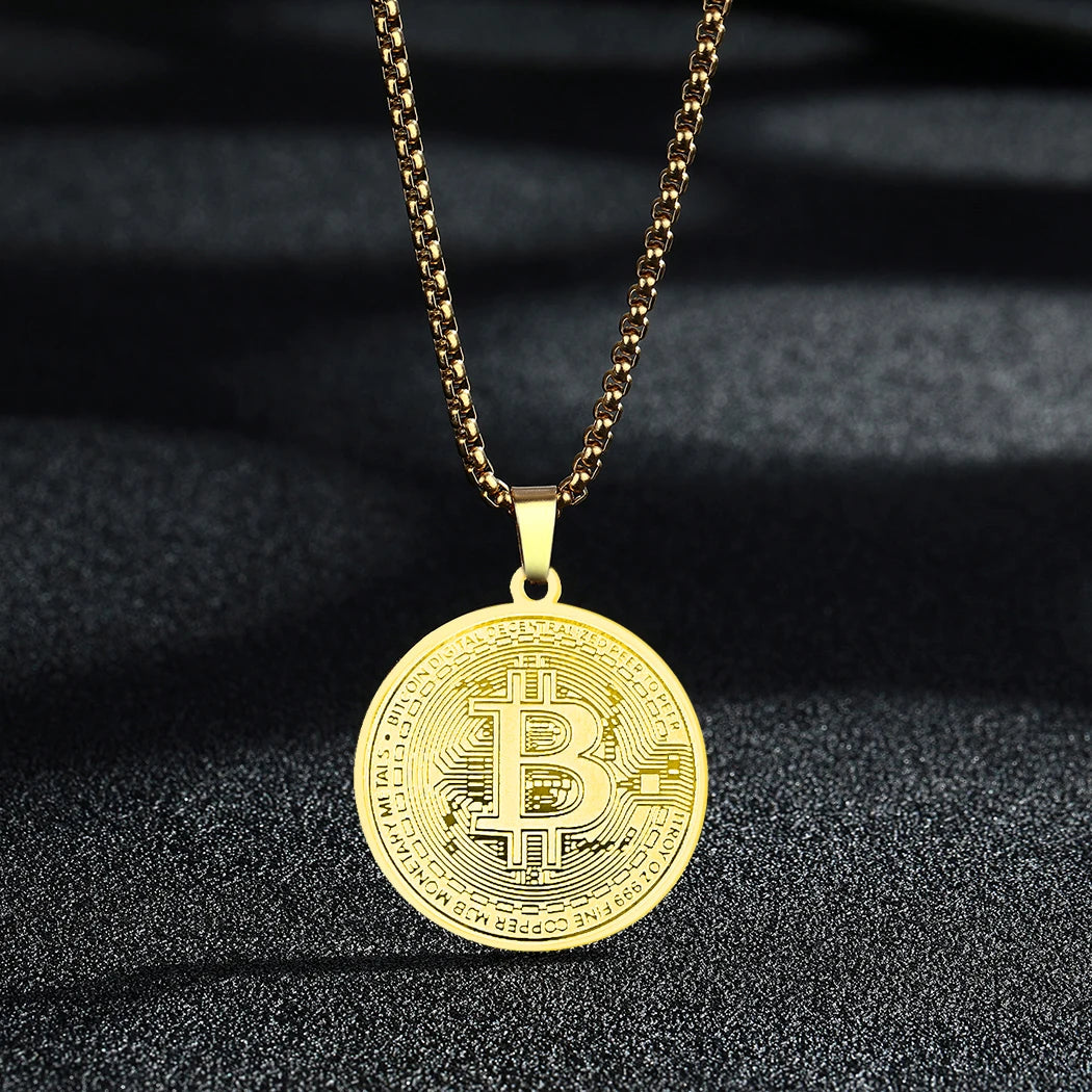 Gold Plated Bitcoin Pendant Necklace for Unisex