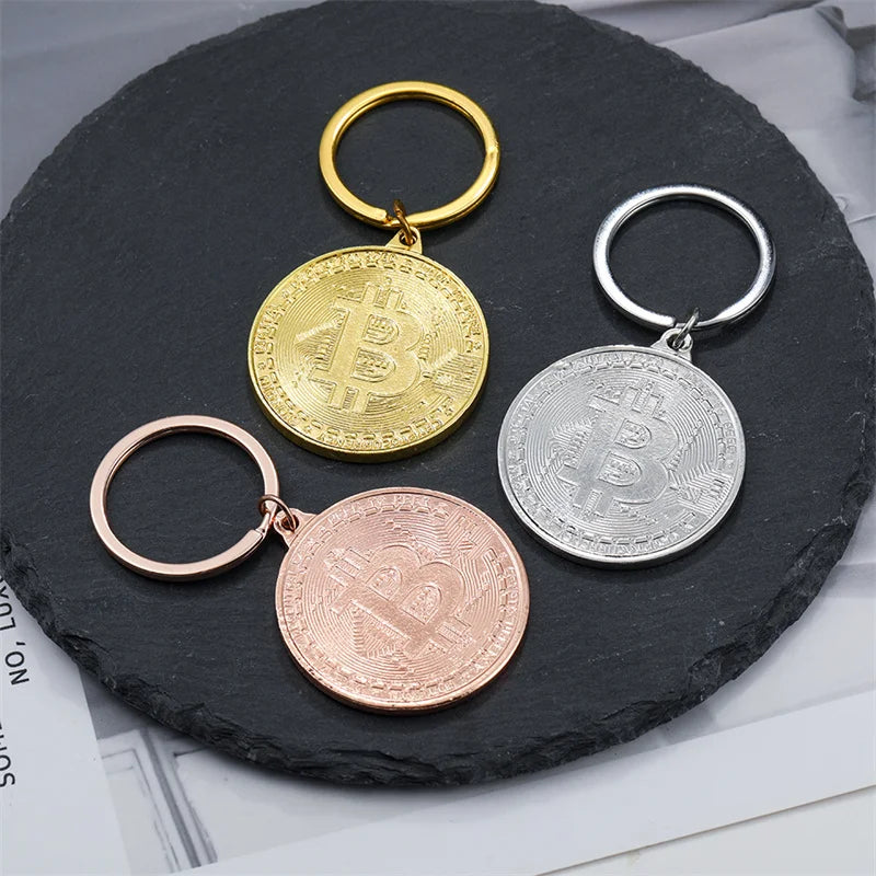 Gold Plated Bitcoin Coin Keychain – Trendy Souvenir Gift
