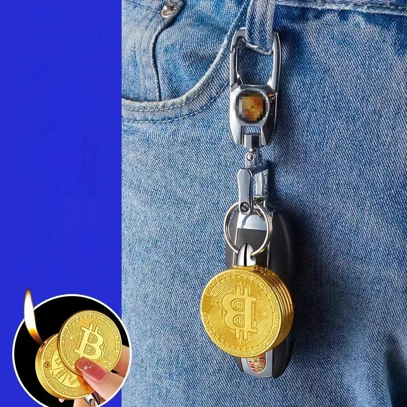 Bitcoin Torch Lighter - Refillable Metal Commemorative Coin Pendant