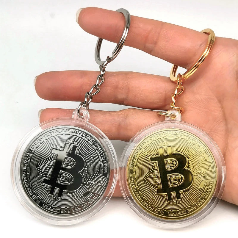 BitCoin Commemorative Keychain - Gold & Silver Plated Metal Key Ring
