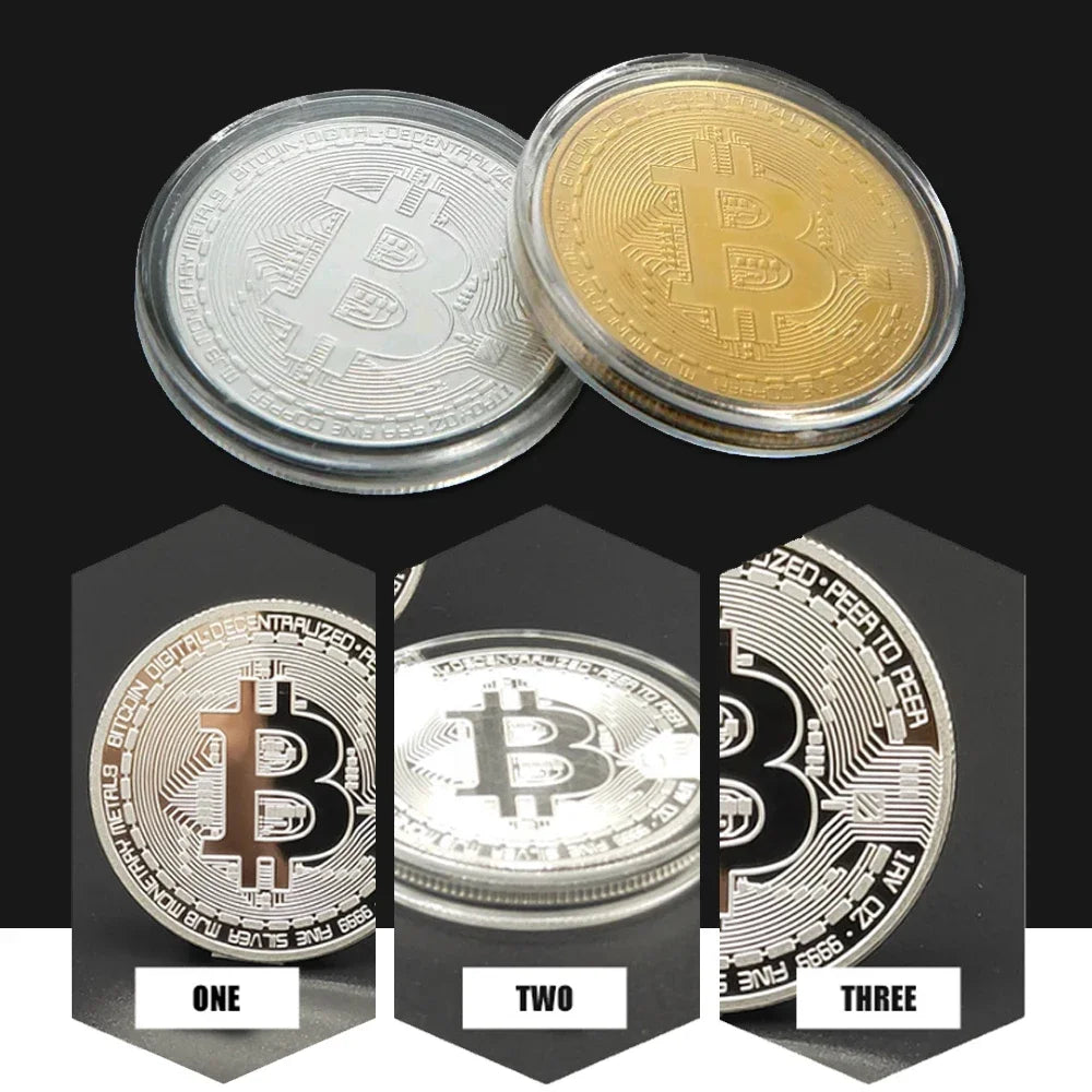 1X Gold Plated Bitcoin Coin Collectible Art Collection Gift Physical Commemorative Crypto Coin Antique Imitation Decoration