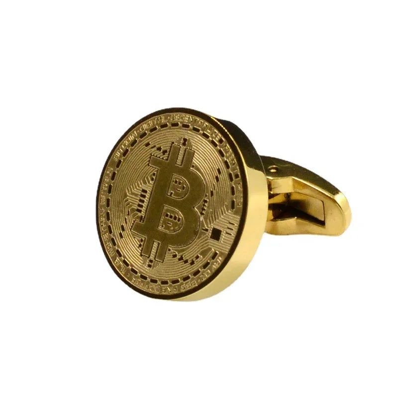 Retro Golden Bitcoin Cufflinks for Men - Vintage Stainless Steel Fashion Accessory