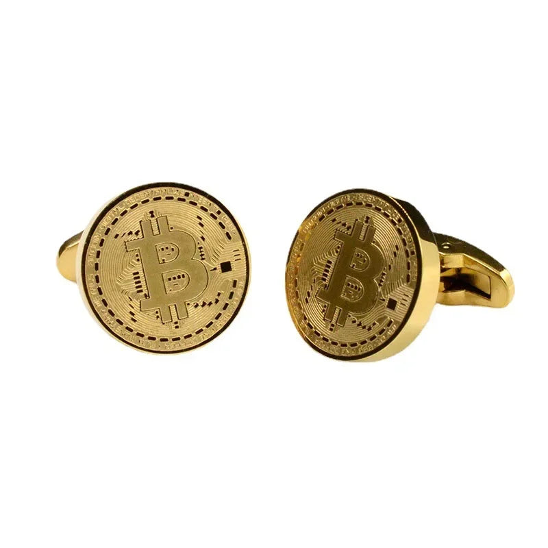 Retro Golden Bitcoin Cufflinks for Men - Vintage Stainless Steel Fashion Accessory