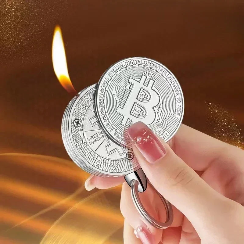 Bitcoin Torch Lighter - Refillable Metal Commemorative Coin Pendant