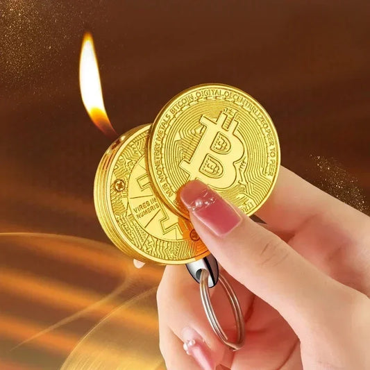 Bitcoin Torch Lighter Refillable Butane Coin Pendant