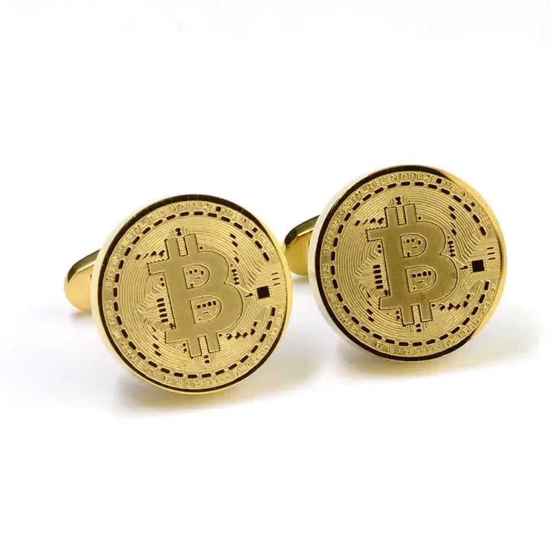 Retro Golden Bitcoin Cufflinks for Men - Vintage Stainless Steel Fashion Accessory