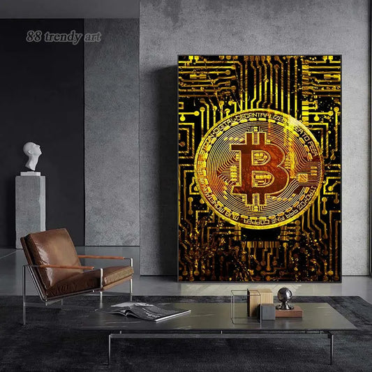 Luxury Gold Bitcoin Canvas Print - Modern Wall Art for Home Decoration
