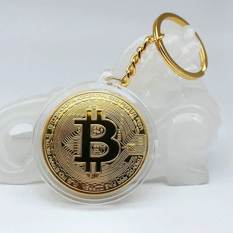 BitCoin Commemorative Keychain - Gold & Silver Plated Metal Key Ring
