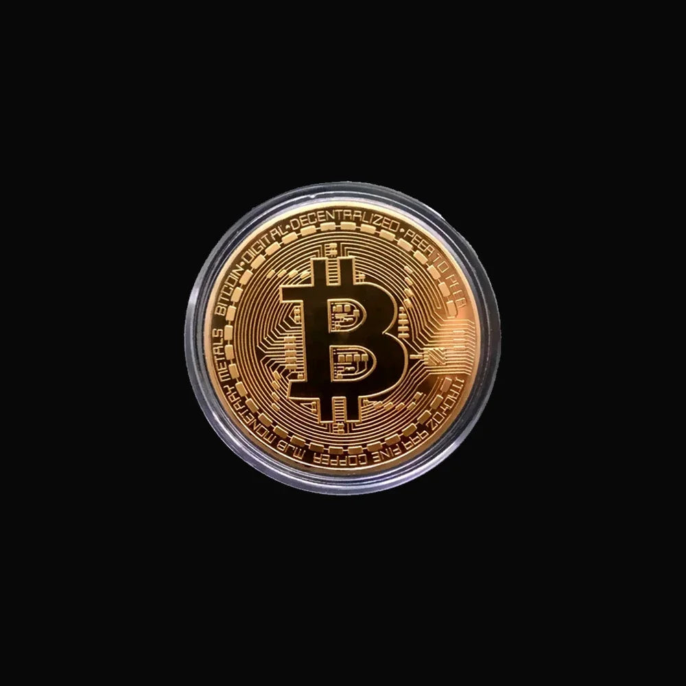 1X Gold Plated Bitcoin Coin Collectible Art Collection Gift Physical Commemorative Crypto Coin Antique Imitation Decoration