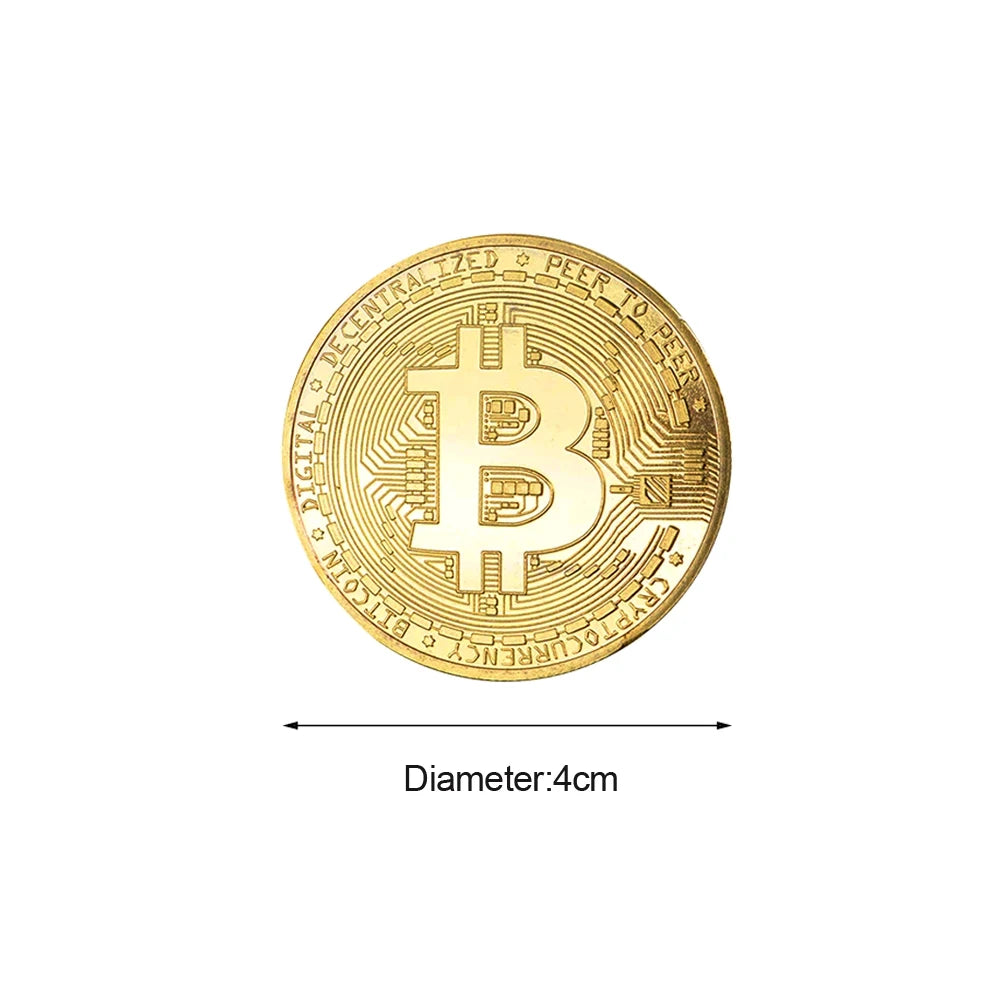 1X Gold Plated Bitcoin Coin Collectible Art Collection Gift Physical Commemorative Crypto Coin Antique Imitation Decoration