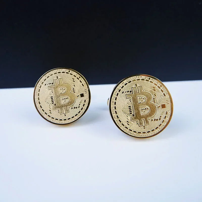 Retro Golden Bitcoin Cufflinks for Men - Vintage Stainless Steel Fashion Accessory