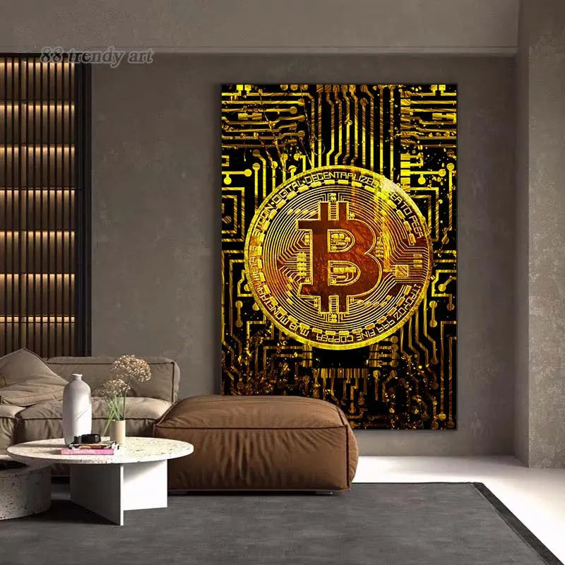 Luxury Gold Bitcoin Canvas Print - Modern Wall Art for Home Decoration