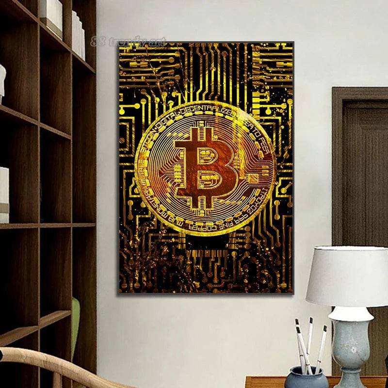Luxury Gold Bitcoin Canvas Print - Modern Wall Art for Home Decoration