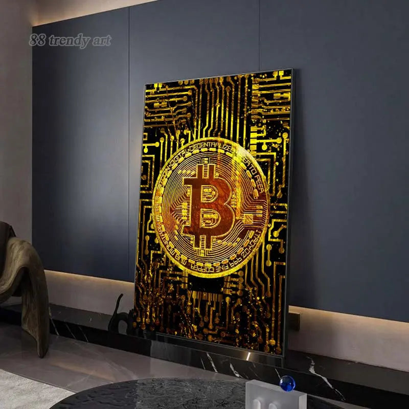 Luxury Gold Bitcoin Canvas Print - Modern Wall Art for Home Decoration