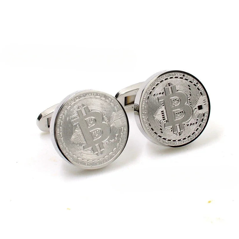 Retro Golden Bitcoin Cufflinks for Men - Vintage Stainless Steel Fashion Accessory