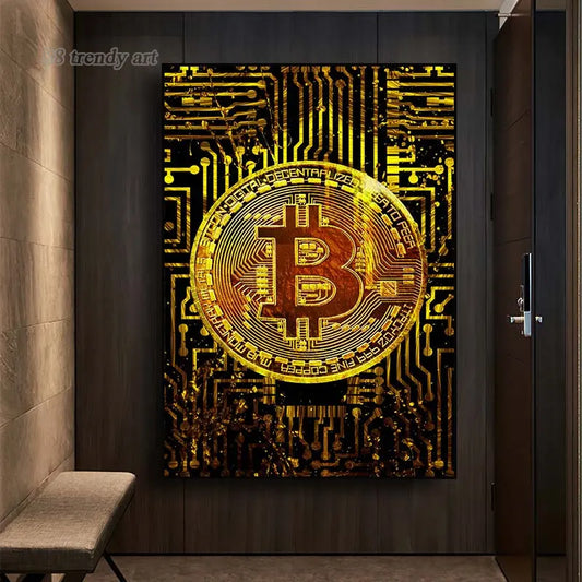 Luxury Gold Bitcoin Canvas Print - Modern Wall Art for Home Decoration