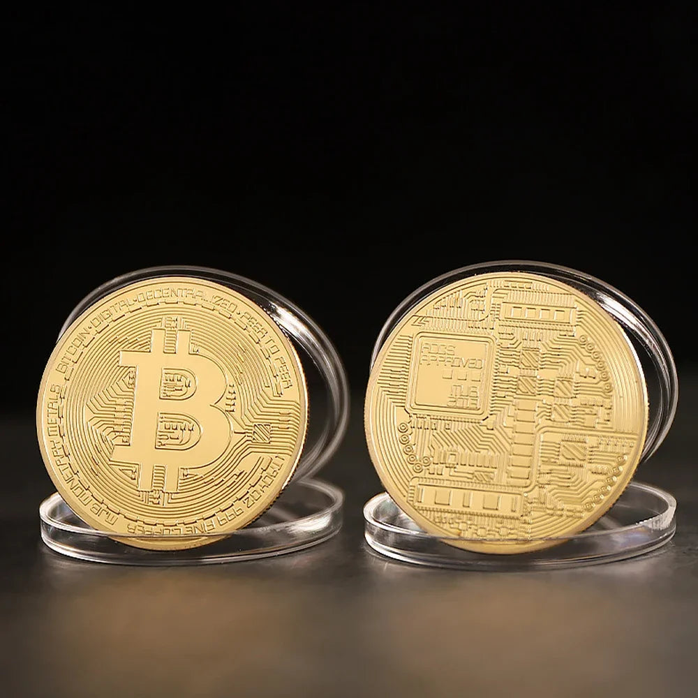 1X Gold Plated Bitcoin Coin Collectible Art Collection Gift Physical Commemorative Crypto Coin Antique Imitation Decoration