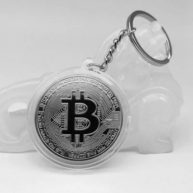 BitCoin Commemorative Keychain - Gold & Silver Plated Metal Key Ring