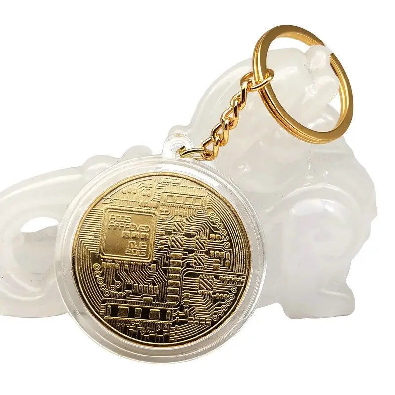 BitCoin Commemorative Keychain - Gold & Silver Plated Metal Key Ring
