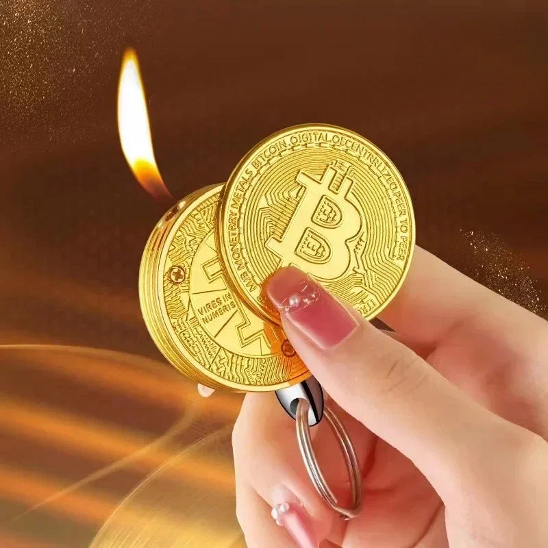 Bitcoin Torch Lighter - Refillable Metal Commemorative Coin Pendant