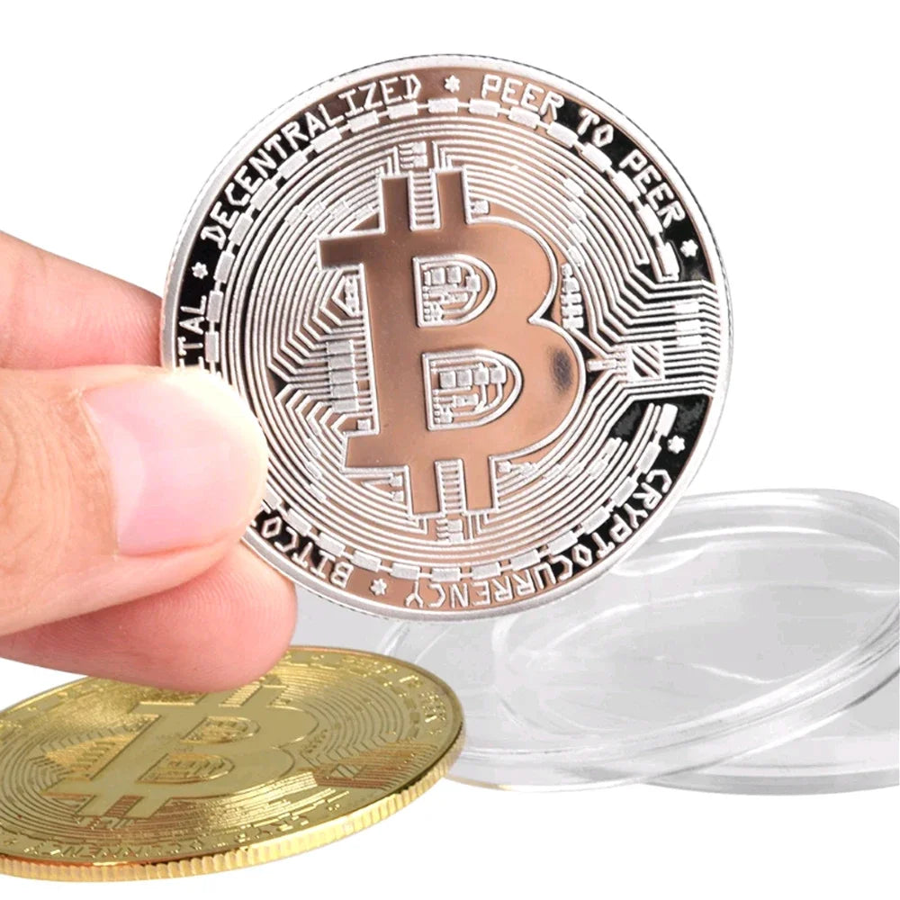 1X Gold Plated Bitcoin Coin Collectible Art Collection Gift Physical Commemorative Crypto Coin Antique Imitation Decoration